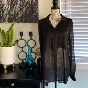 FREE PEOPLE Black Sheer Blouse Medium